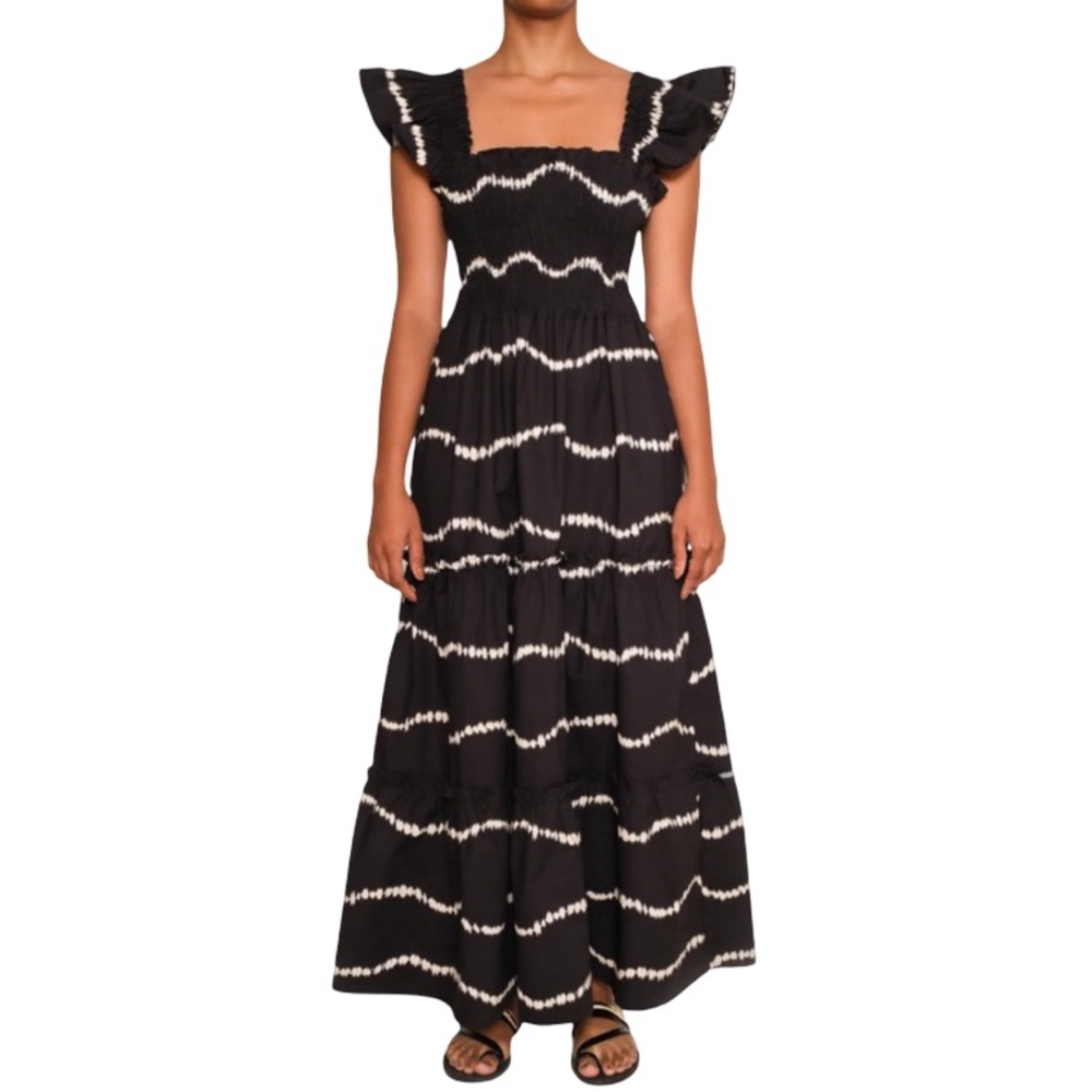 The‎ Lulo Project Dress Sunset Print Smocked Stretch Cotton Maxi Sundress Sz XL